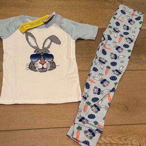 Cool Bunny Kids Pajama Set - Light Blue and White